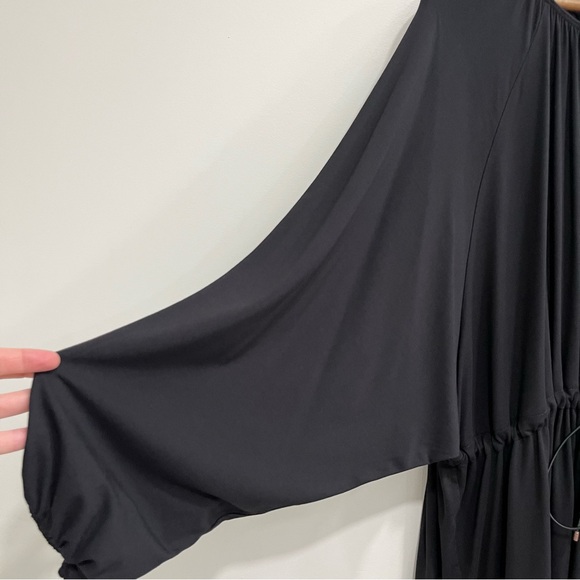 Mimu Maxi Dress Black Drawstring Waist Boatneck Oversized Relaxed Fit Stretch LT - Picture 5 of 10